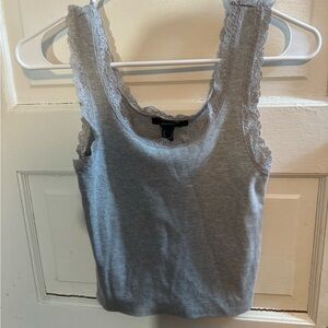 Forever 21 Light Gray Lace-Trim Ribbed Tank